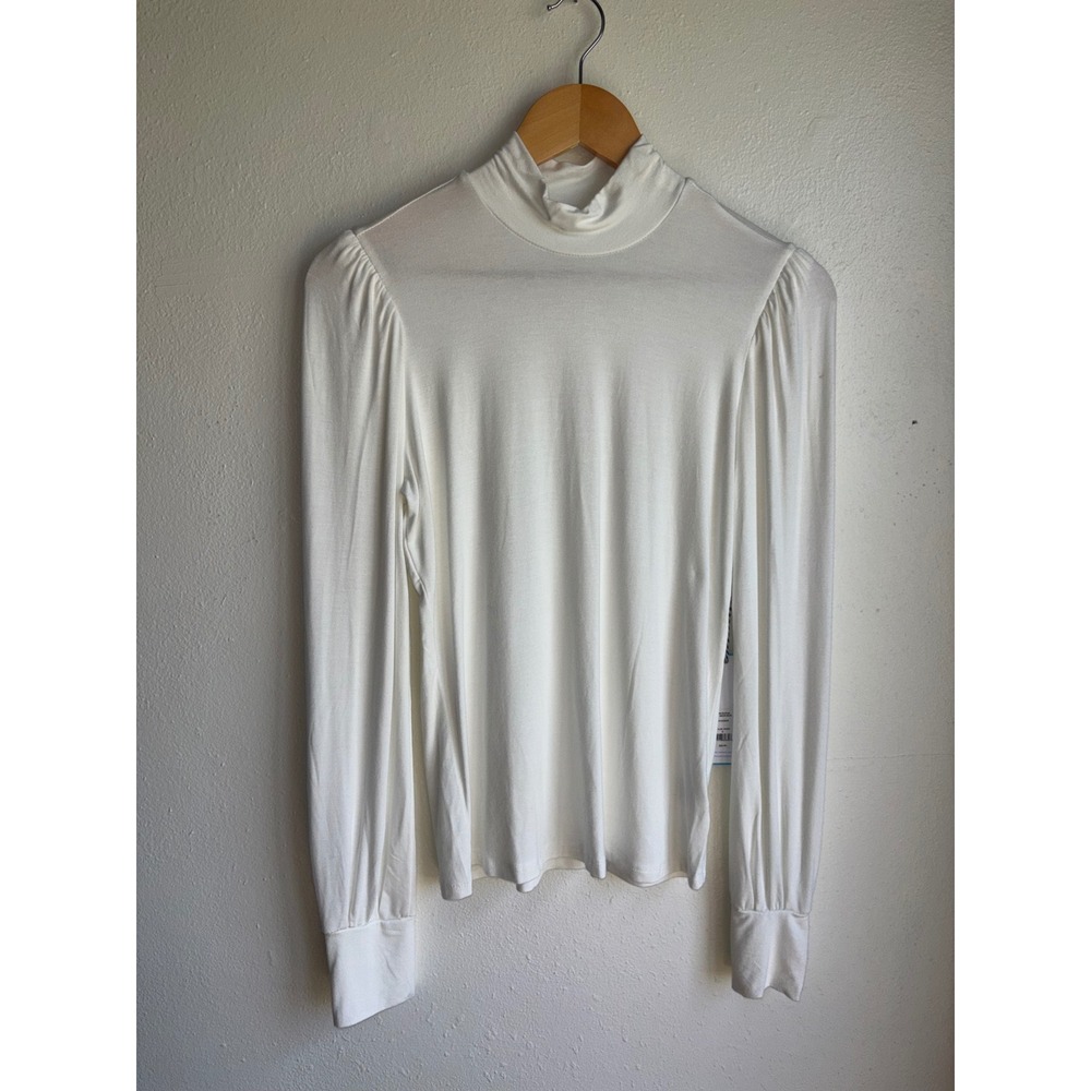 Draper James Womens Ivory Puff Sleeve Mock Neck Top KD1023SDR Small NWT